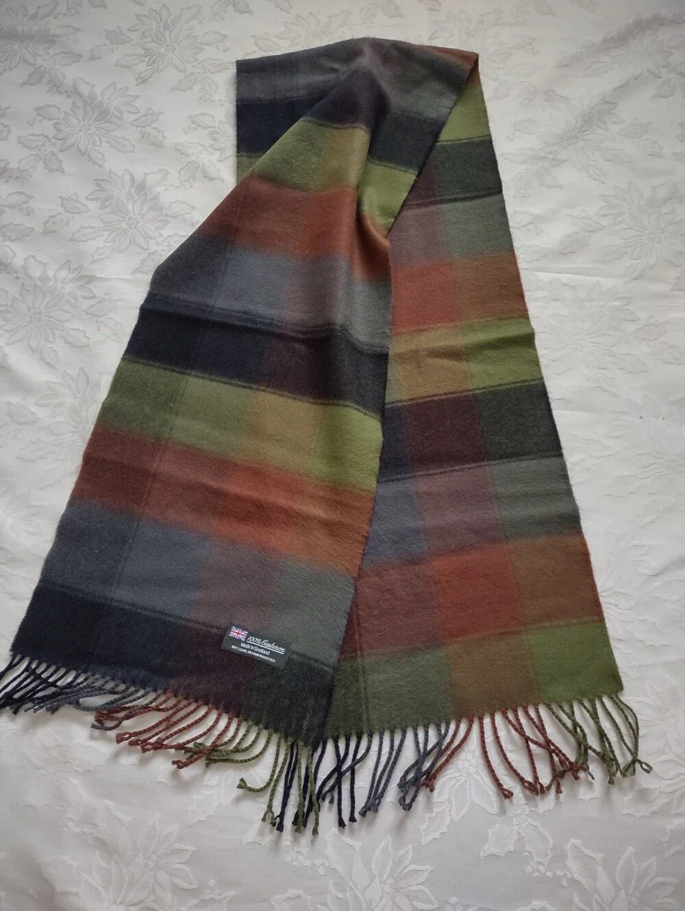 Cashmere Scotland Earthy Colors Scarf With Fringe